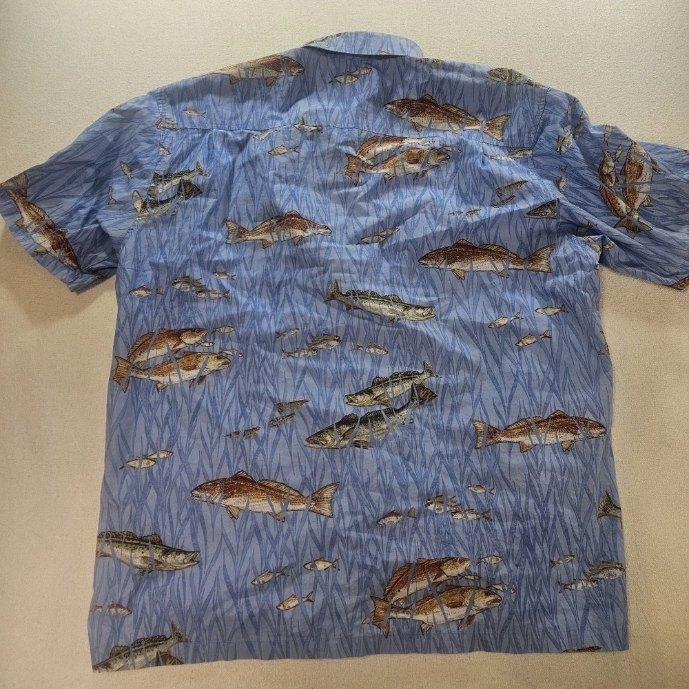 Columbia River Lodge Fish Print Shirt XL Blue Short Sleeve - Picture 6 of 6